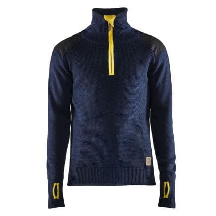 BLAKLADER 463010718635L - Sweat en laine col zippé Marine foncé/Jaune