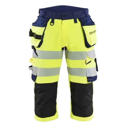 BLAKLADER 112316483389C50 - Pantacourt haute-visibilité stretch 4D avec poches flottantes détachables Jaune fluo/Marine