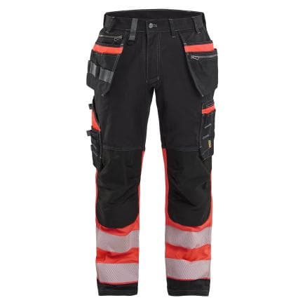 BLAKLADER 179413709955C48 - Pantalon artisan haute-visibilité coton stretch à poches flottantes Noir/Rouge