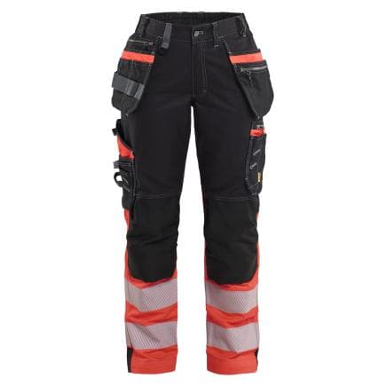 BLAKLADER 719613709955C38 - Pantalon stretch haute-visibilité à poches flottantes femme Noir/Rouge