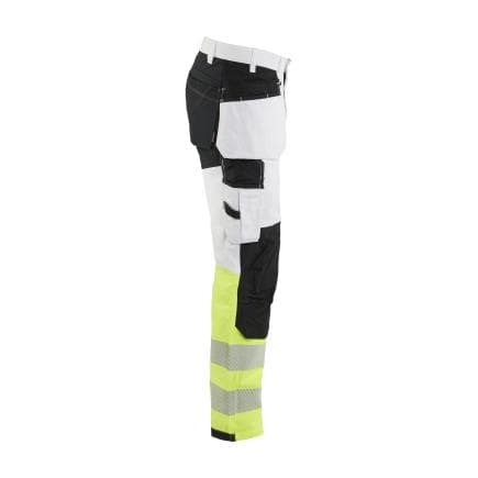 BLAKLADER 177518321033C48 - Pantalon peintre haute-visibilité avec poches flottantes, blanc/jaune fluo