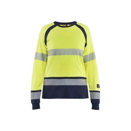 BLAKLADER 343717373389S - T-shirt manches longues multinormes femme, jaune fluo/marine