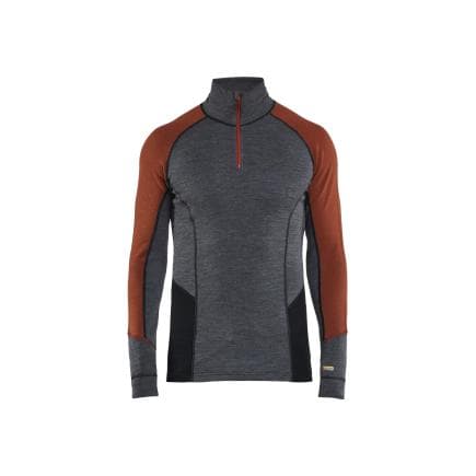 BLAKLADER 469917369659XS - Haut de sous-vêtements col camionneur en laine merinos XWARM, gris moyen /rouge foncé
