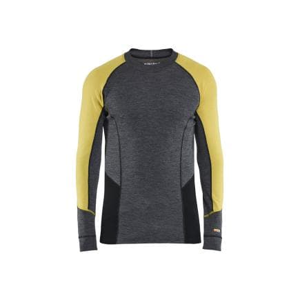 BLAKLADER 489717329636M - Haut de sous-vêtements en laine mérinos WARM, gris moyen/jaune