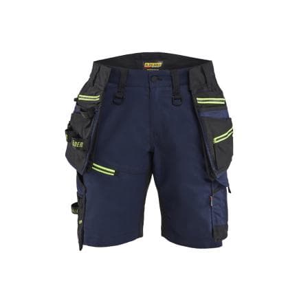 BLAKLADER 717511498633C34 - Short artisan stretch STRIKER femme, bleu marine foncé/jaune fluo