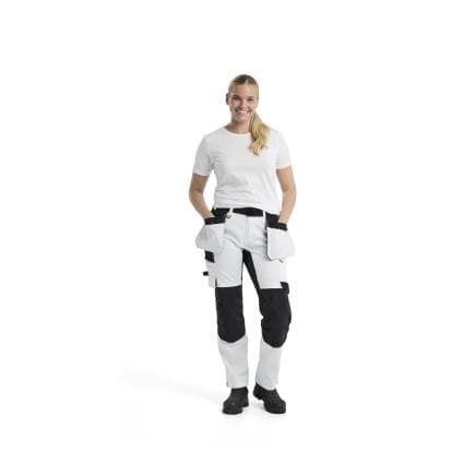 BLAKLADER 723218321099C40 - Pantalon peintre stretch 2D avec poches flottantes femme, blanc/noir