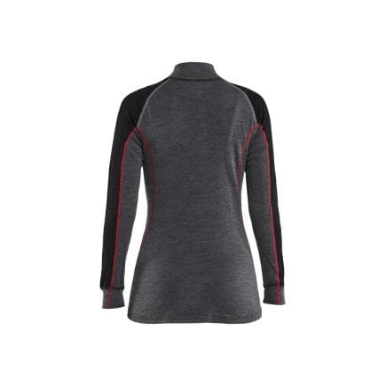 BLAKLADER 729917369659S - Haut de sous-vêtements col camionneur en laine merinos XWARM femme, gris moyen/rouge foncé