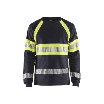 BLAKLADER 348417618933XL - T-shirt manches longues retardant flamme inhérent Marine/Jaune fluo