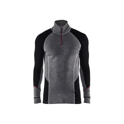 BLAKLADER 469917369699XXL - Haut de sous-vêtement col camionneur XWARM 100% Merino Gris moyen/Noir