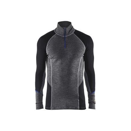 BLAKLADER 489917329699XXXL - Haut de sous-vêtements col zippé WARM 100% merino Gris moyen/Noir