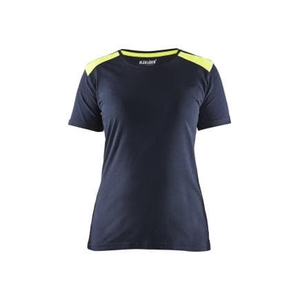 BLAKLADER 347910428633M - T-shirt femme Bleu marine foncé/Jaune fluo