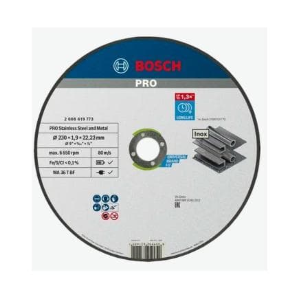 BOSCH 2608619773 - Molette plate standard pour Inox 230 x 1,9 x 22,23 mm
