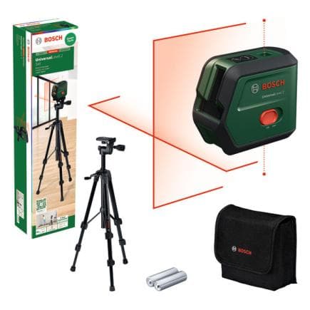 BOSCH 0603663F01 - UniversLevel 2 Set - Niveau laser multifonction avec deux faisceaux perpendiculaires pour les carrés et la fonction ligne à plomb
