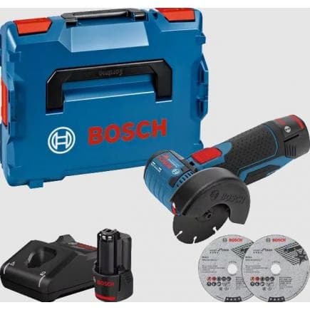 BOSCH 06019F200B - GWS 12V-76 - Meuleuse d'angle sans fil 12 V 19.500 rpm en coffret avec 2 batteries 3Ah et chargeur