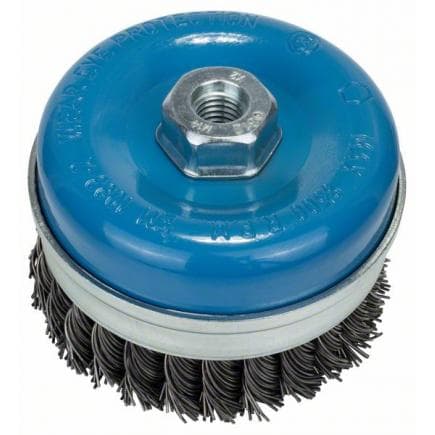 BOSCH 2609256508 - Brosse boisseau pour meuleuses d'angle et meuleuses droites avec fil ondulé, laitonné, M14 ø100mm