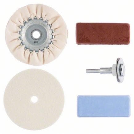 BOSCH 2609256555 - Set de polissage (feutre de polissage, disque en tissu, mandrin, pâtes à polir)
