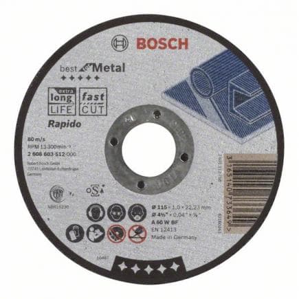 BOSCH 2608603512 - Disque à découper droit A 60 W BF ''Le meilleur pour le métal - Rapido