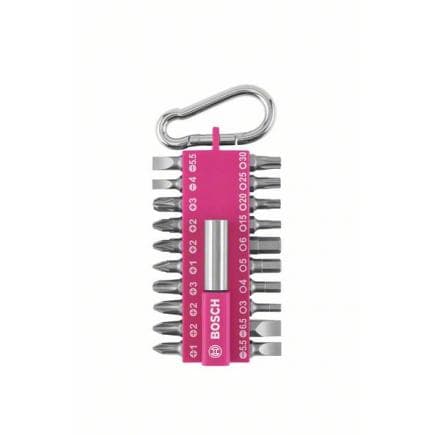 BOSCH 2607012000 - Assortiment d’embouts de vissage avec mousqueton, 21 pièces (fuchsia) - version présentoir