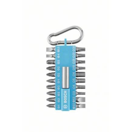 BOSCH 2607012001 - Assortiment d’embouts de vissage avec mousqueton 21 pièces (bleu clair) - version présentoir