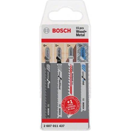 BOSCH 2607011437 - Kit de 15 lames de scie sauteuse à emmanchement en T pour bois et métal