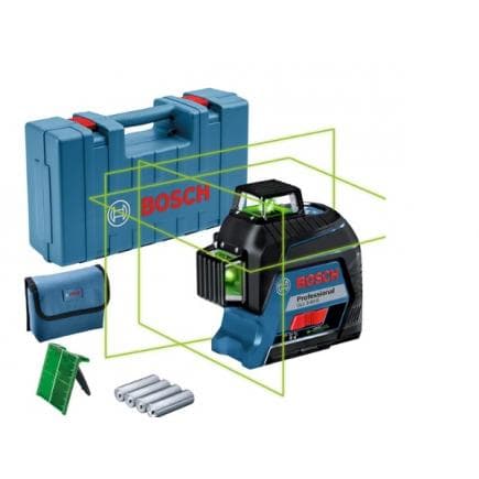 BOSCH 0601063Y00 - GLL 3-80 G Niveau laser ligne professionnel en mallette avec 4 piles (AA) et panneau cible laser