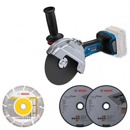 BOSCH 06019H6E01 - GWS 18V-180 PC - Meuleuse d'angle sans fil avec poignée supplémentaire et module Bluetooth sans batteries