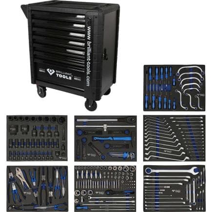 BRILLIANT TOOLS BT153225 - Servante d’atelier avec 7 tiroirs et outils NFZ (225 pcs.)
