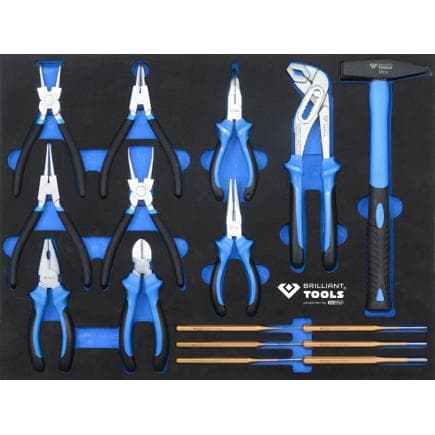 BRILLIANT TOOLS BT159016 - Insert avec pince à circlips, pince, marteau, burin (16 pcs.)