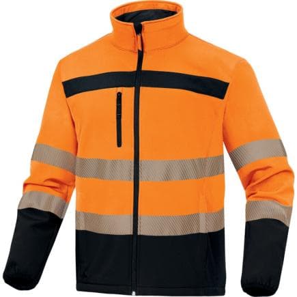 DELTA PLUS LU2HVORGT - Veste softshell coupe-vent et déperlante, haute visibilité classe 2, orange fluo-bleu marine