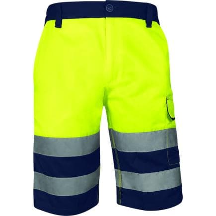 DELTA PLUS M1BE2HVJAXX - Bermuda haute visibilité multipoches, classe 2, JAUNE NÉON-BLEU MARINE