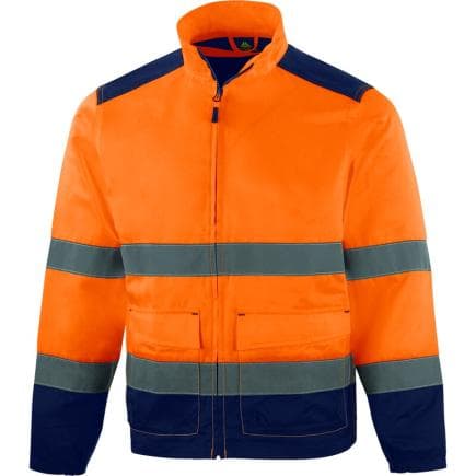 DELTA PLUS M1VE2HVORPT - Veste multipoches haute visibilité, classe 2, orange fluo-bleu marine