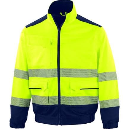 DELTA PLUS M2VE3STRHVJAGT - Veste extensible multipoches haute visibilité classe 2, jaune fluo et bleu marine