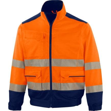 DELTA PLUS M2VE3STRHVOR3X - Veste extensible multipoches haute visibilité classe 2, orange fluo et bleu marine