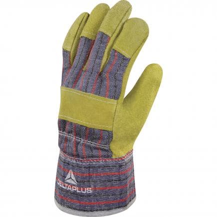 DELTA PLUS DC10310 - Gant jaune-bleu docker croute bovin toile (lot muliple)