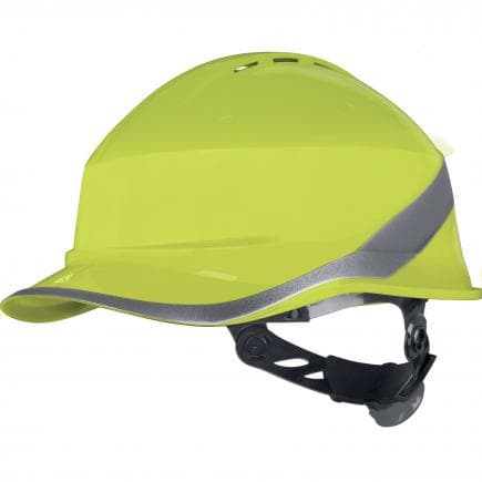 DELTA PLUS DIAM6WTRJAFL - Casque de chantier jaune ventilé forme casquette baseball avec serrage rotor