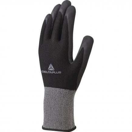 DELTA PLUS VE724NO10 - Gant noir tricot polyester spandex avec paume et picots nitrile (lot muliple)