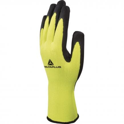 DELTA PLUS VV733JAG610 - Gant jaune fluo-noir tricot polyester avec paume enduite mousse latex