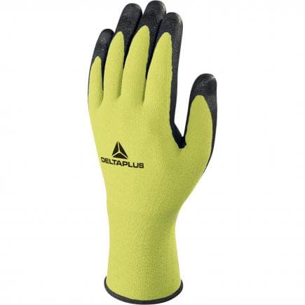 DELTA PLUS VV734JA09 - Gant jaune fluo-noir tricot polyester/spandex avec paume enduite mousse nitrile/tpu (lot muliple)