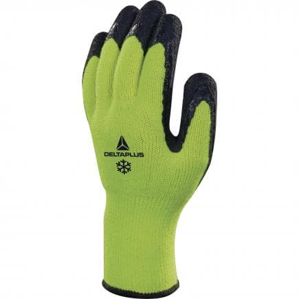 DELTA PLUS VV735JA09 - Gant jaune fluo-noir tricot acrylique avec paume enduite mousse latex (lot muliple)