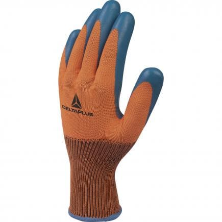 DELTA PLUS VE733OR08 - Gant orange-bleu tricot polyester avec paume enduite latex orange-bleu (lot muliple)