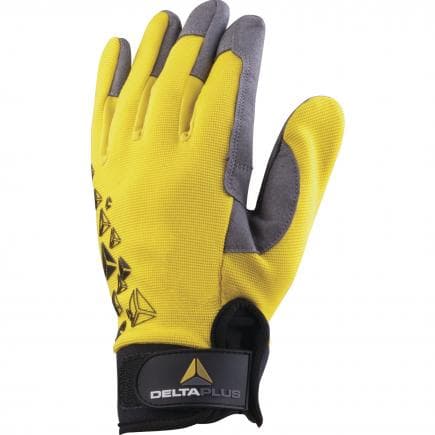 DELTA PLUS VV901JA07 - Gant jaune-gris-noir paume cuir synthetique avec dos polyester/elasthanne (lot muliple)