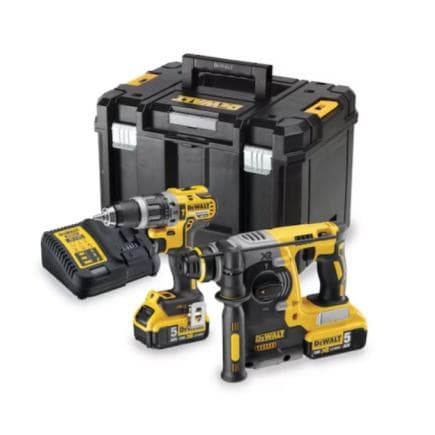 DeWALT DCK207P2T-QW - Kit marteau perforateur et marteau perforateur sans fil SDS-PLUS 18 V (avec 2 batteries Powerstack 5,0 Ah, chargeur et...