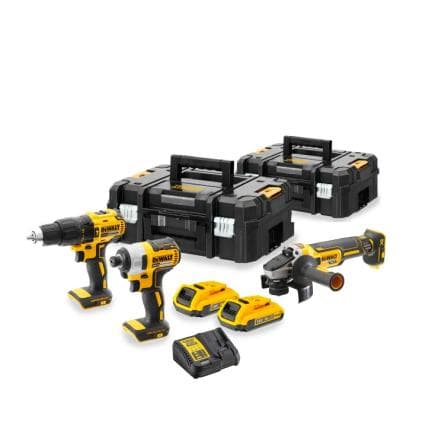 DeWALT DCK428P3T-QW - Kit perceuse sans fil 18 V, visseuse, meuleuse et perforateur (avec 3 batteries Powerstack 5,0 Ah, chargeur et mallette de...