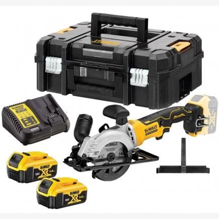 DeWALT DCS571P2-QW - Scie circulaire compacte 18 V avec 2 batteries 18 V 5 Ah, chargeur et mallette TSTAK