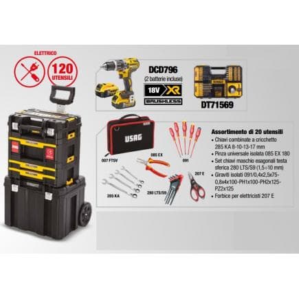 DeWALT DWUSK127-IT - Drill driver set in trolley TSTAK with Dewalt and Usag electric assortment (120 pcs.)