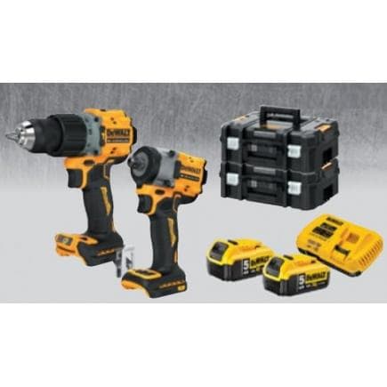 DeWALT DCK922HDP2-IT - Kit clé impact 18 V 1/2'' et perceuse visseuse à percussion avec 2 batteries 18 V 5 Ah, chargeur et mallettes de transport