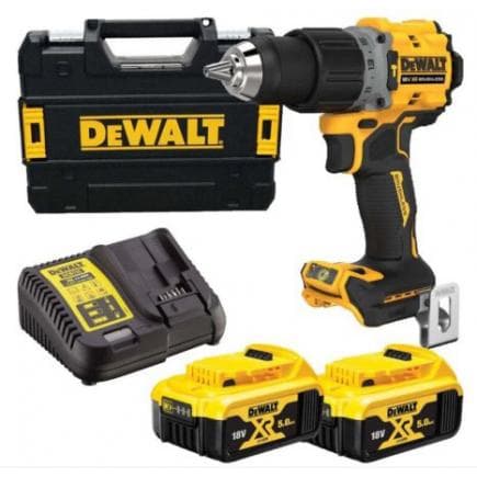 DeWALT DCD805P2T-QW - Visseuse à chocs XR 18V BRUSHLESS compacte 2 vitesses avec 2 batteries 5 Ah, chargeur et mallette
