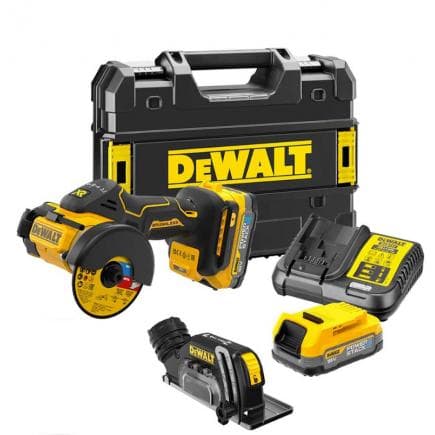 DeWALT DCS438E2T-QW - Mini scie à onglet 76 mm Brushless 18V XR avec 2 batteries, chargeur et étui