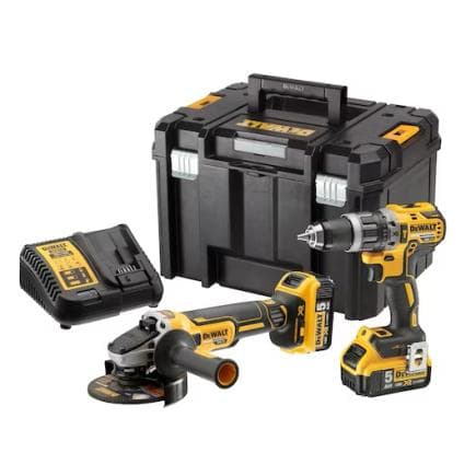 DeWALT DCK2080P2T-QW - Ensemble perceuse-visseuse compacte sans balais 18 V et meuleuse d'angle (avec batteries 2x5 Ah)