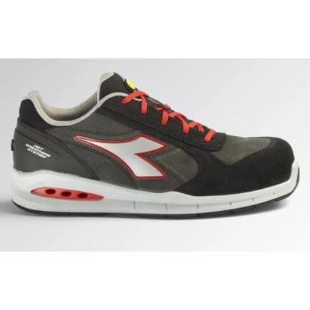 DIADORA UTILITY 701.176221-C9034/48 - Chaussures de sécurité basses en italienne croûte de cuir velours déperlant asphalte/argent/rouge S3 SRC